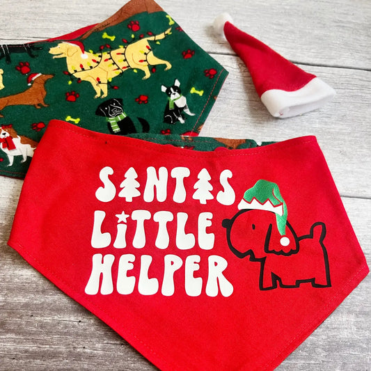 Santa’s Little Helper Reversible Dog Bandana