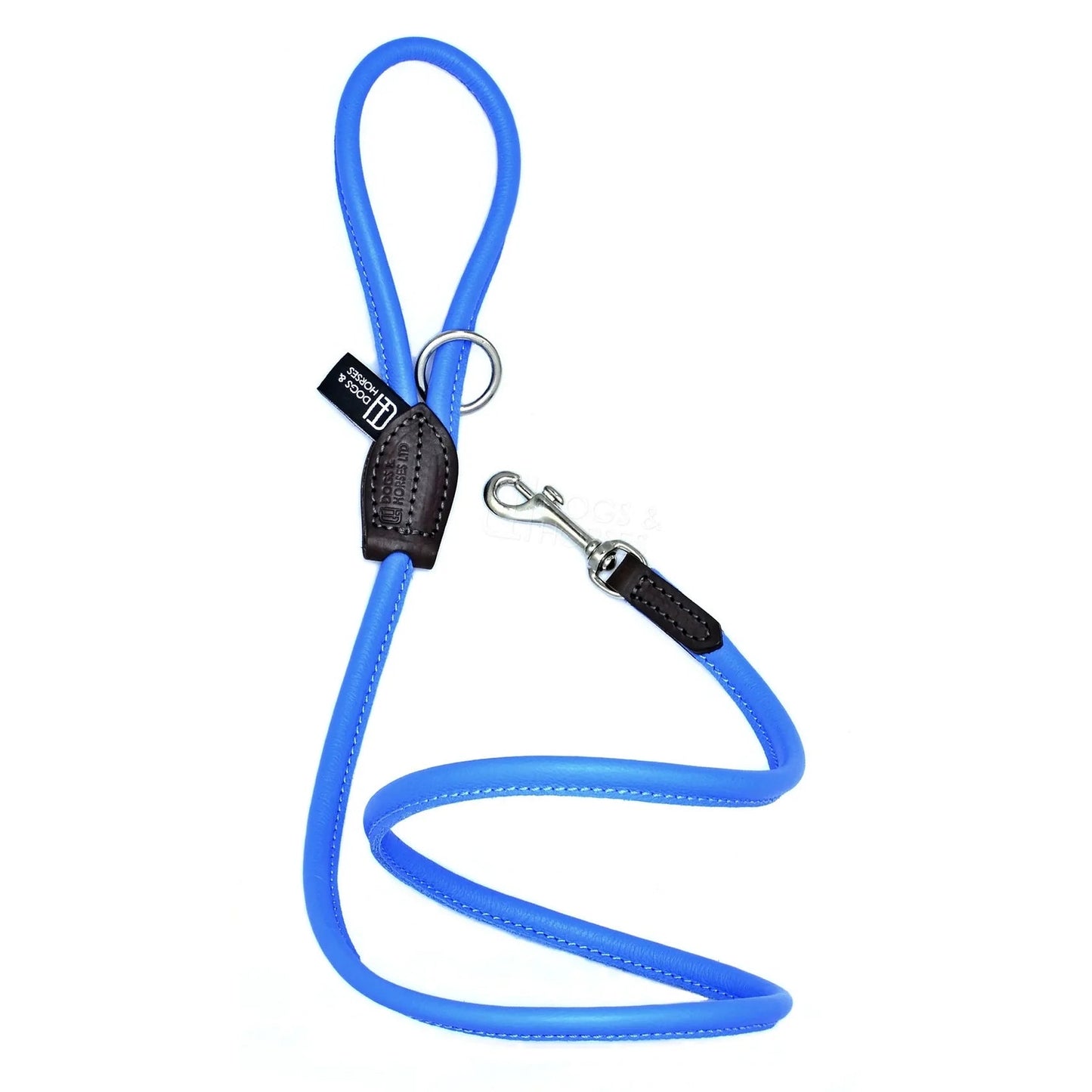 Dogs & Horses Rolled Soft Leather Dog Lead Blue