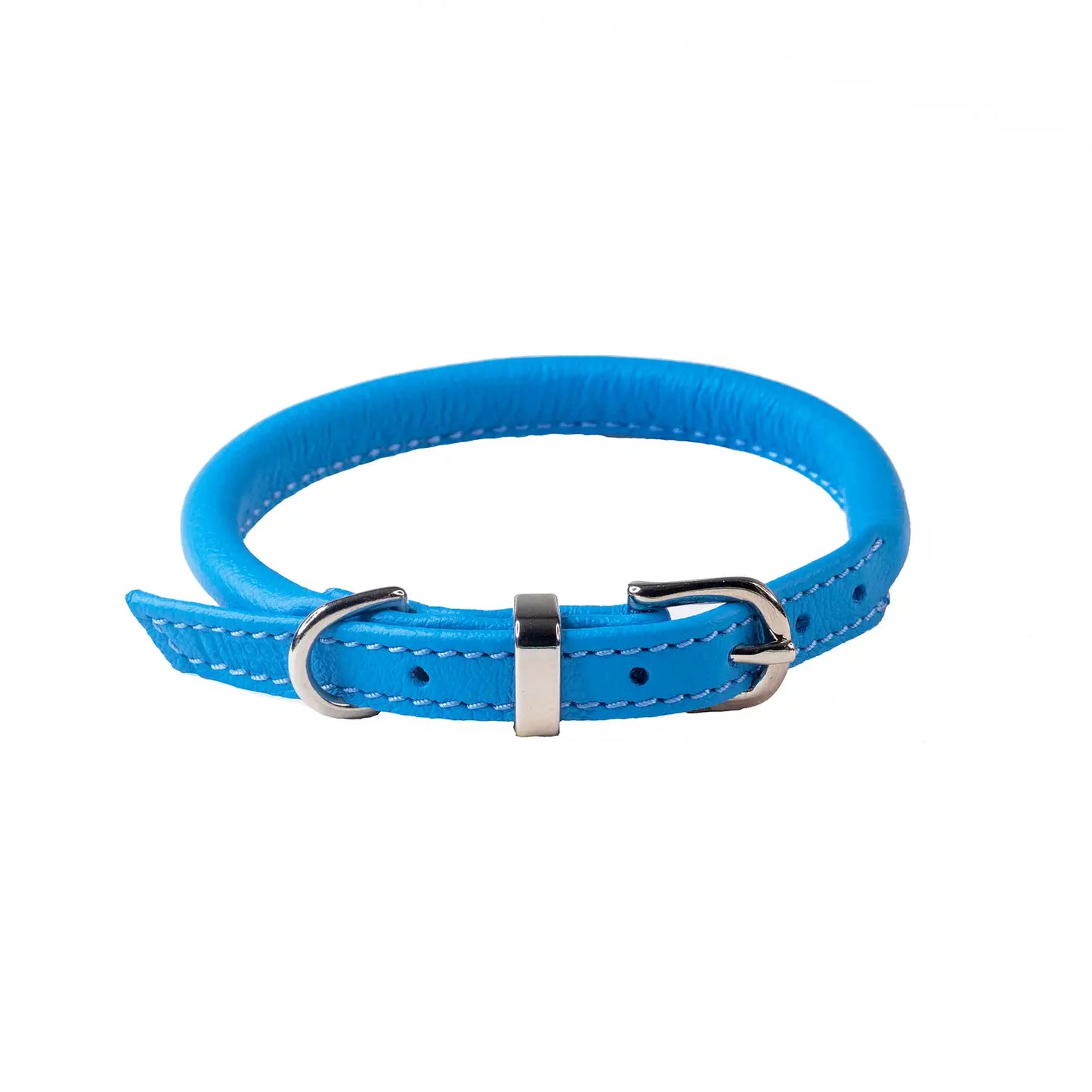 Dogs & Horses Rolled Soft Leather Collar Blue