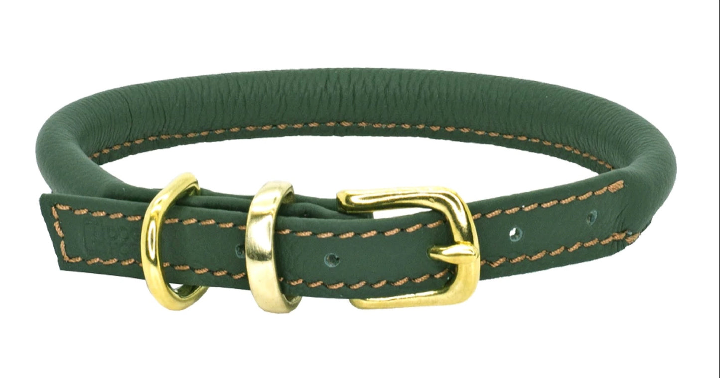 Dogs & Horses Rolled Soft Leather Collar Racing Green